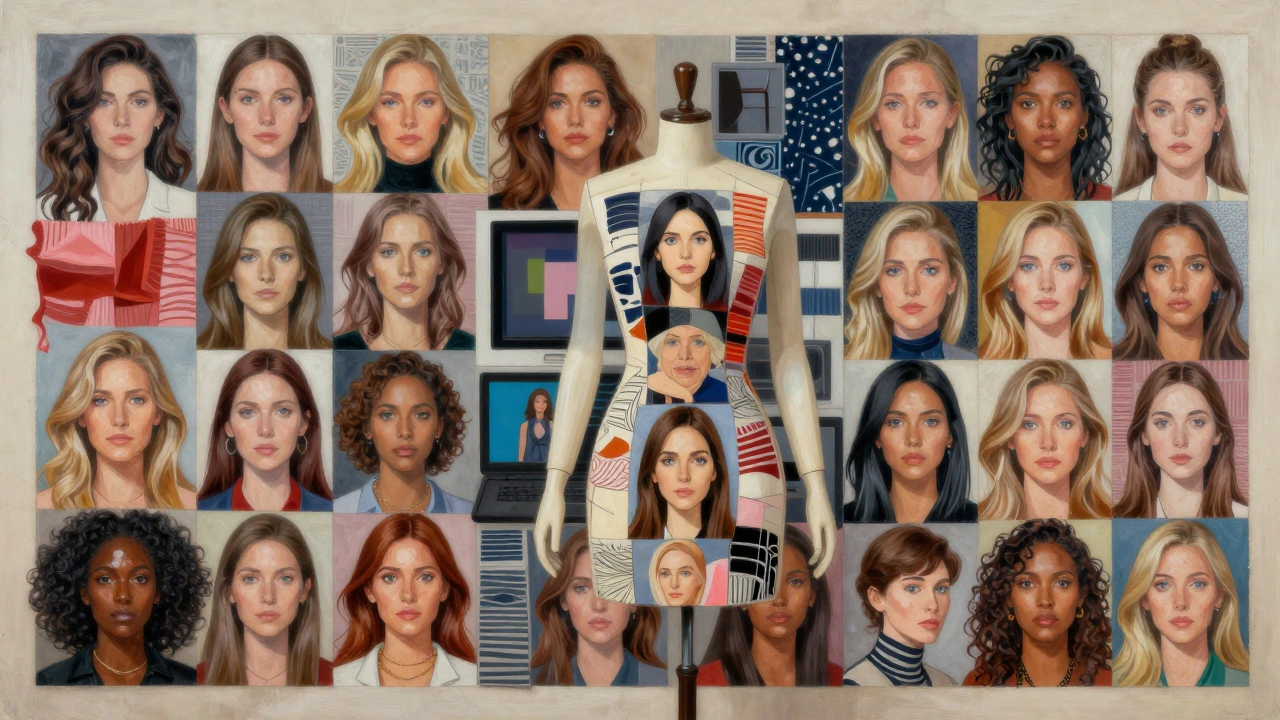 A mosaic of women of all backgrounds forming a mannequin, symbolizing authentic fashion influence.