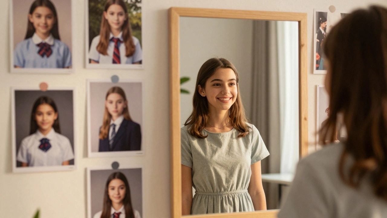 Young woman reflecting on her balanced life between school and modeling.