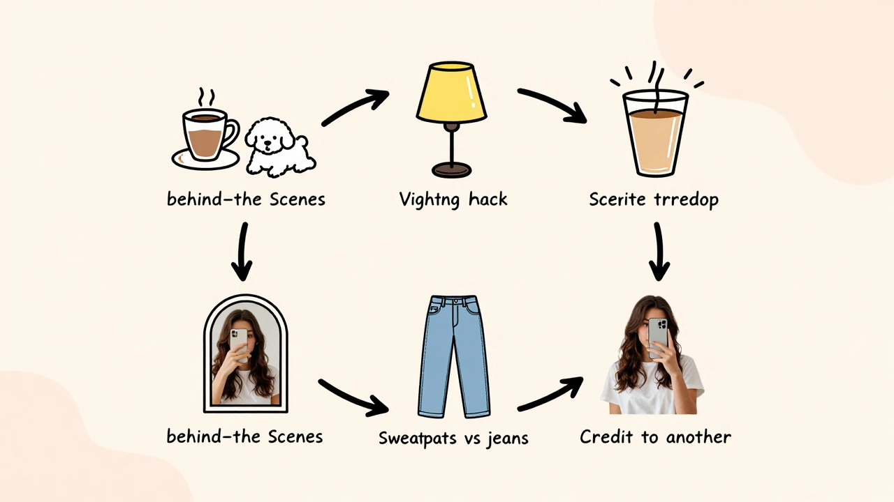 A circular visual of five simple, rotating Instagram post types for consistent content creation.