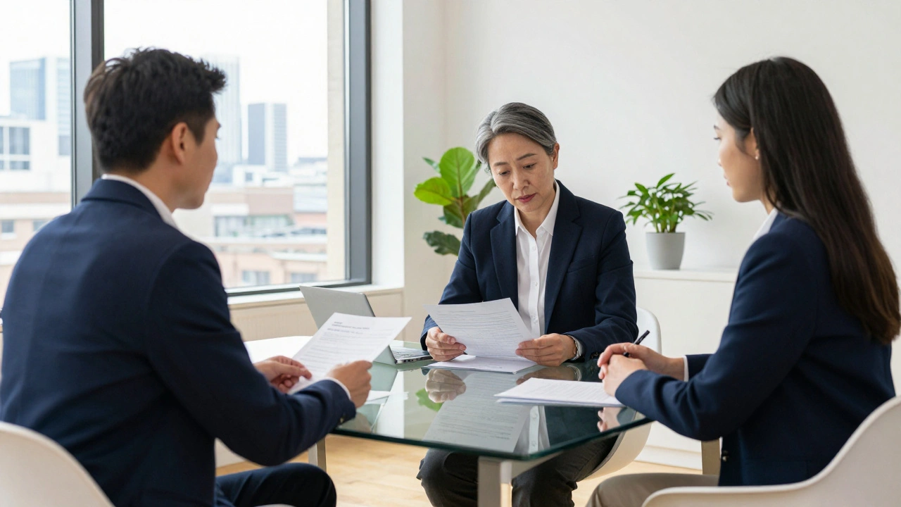 Model meeting with booking agent in office